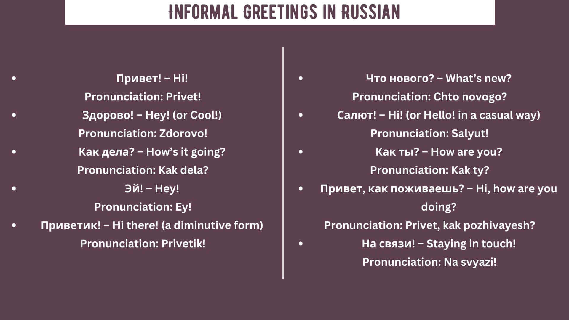 Informal Greetings in Russian